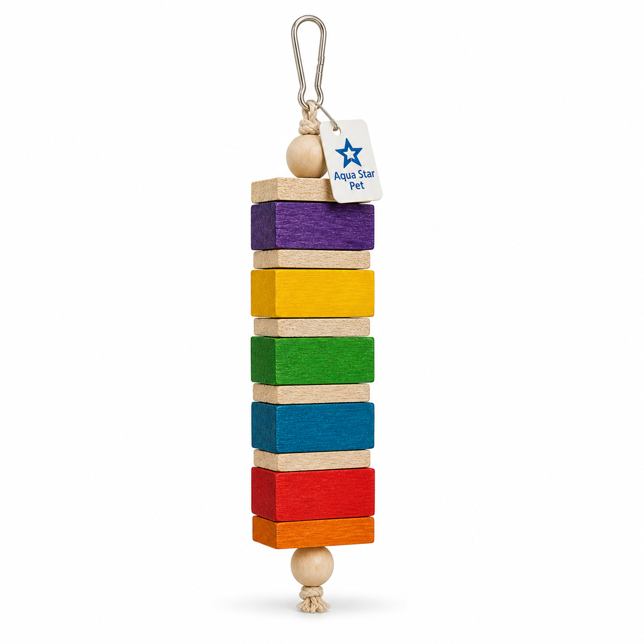 Aqua Star Pet Colorful Wooden Block Bird Toy Hanging Chew Toy for Parrots Budgies Cockatiels Cage Toy