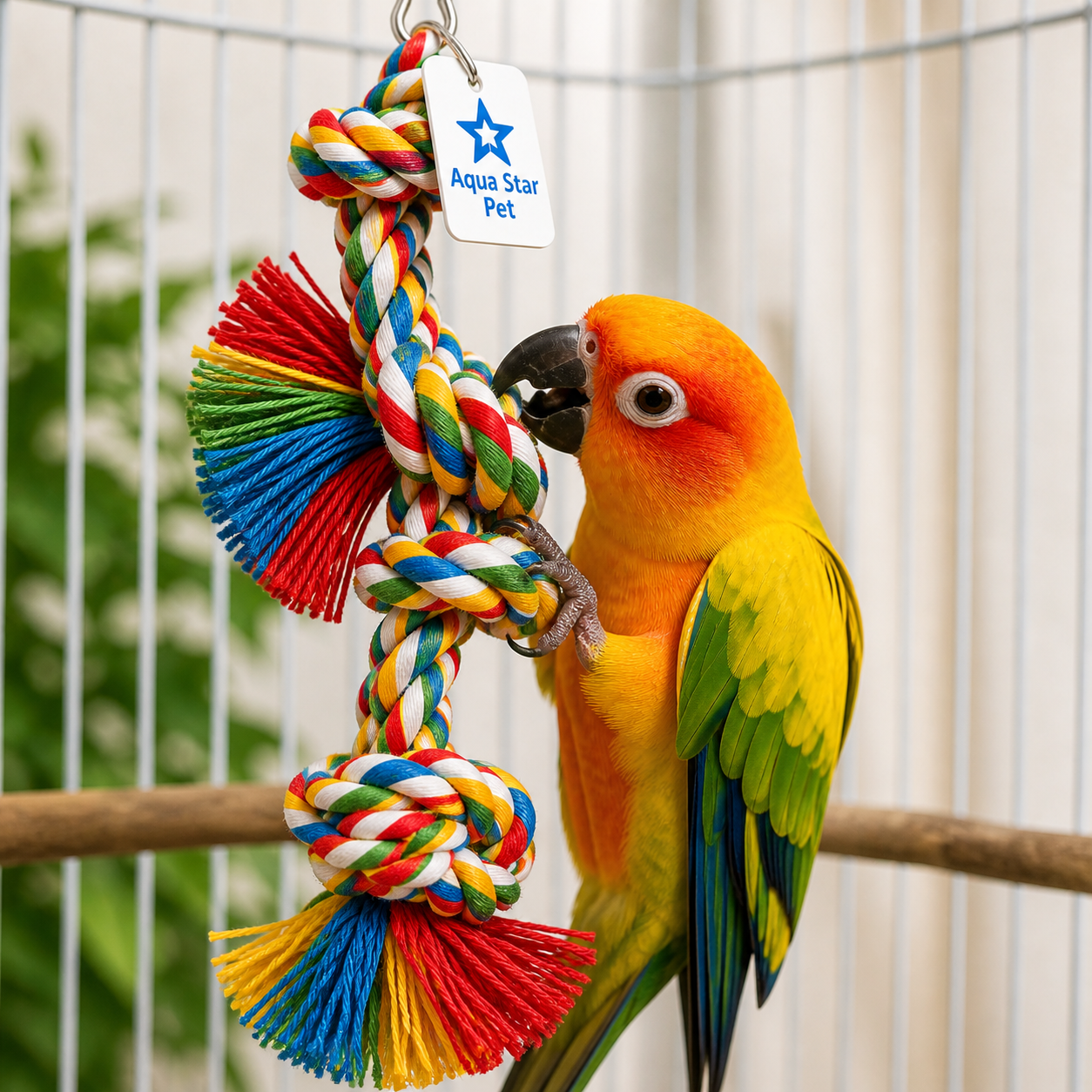 Aqua Star Pet Colorful Rope Knot Bird Toy Hanging Chew Toy for Parrots Budgies Cockatiels Cage Toy - Image 5
