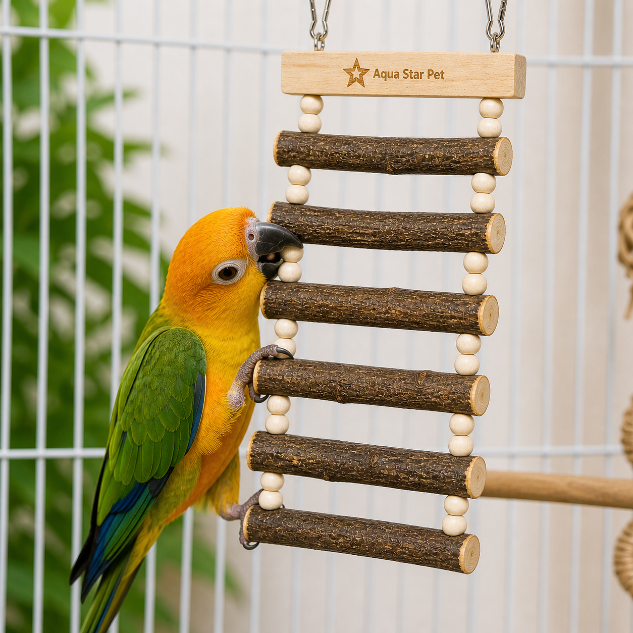Aqua Star Pet Wooden Bird Ladder Toy Hanging Climbing Ladder for Parrots Budgies Cockatiels Cage Accessory - Image 5