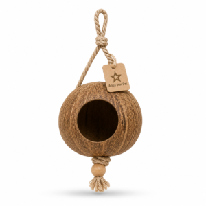 Aqua Star Pet Natural Coconut Shell Bird Toy Hanging Cage Toy for Parrots Budgies & Small Birds