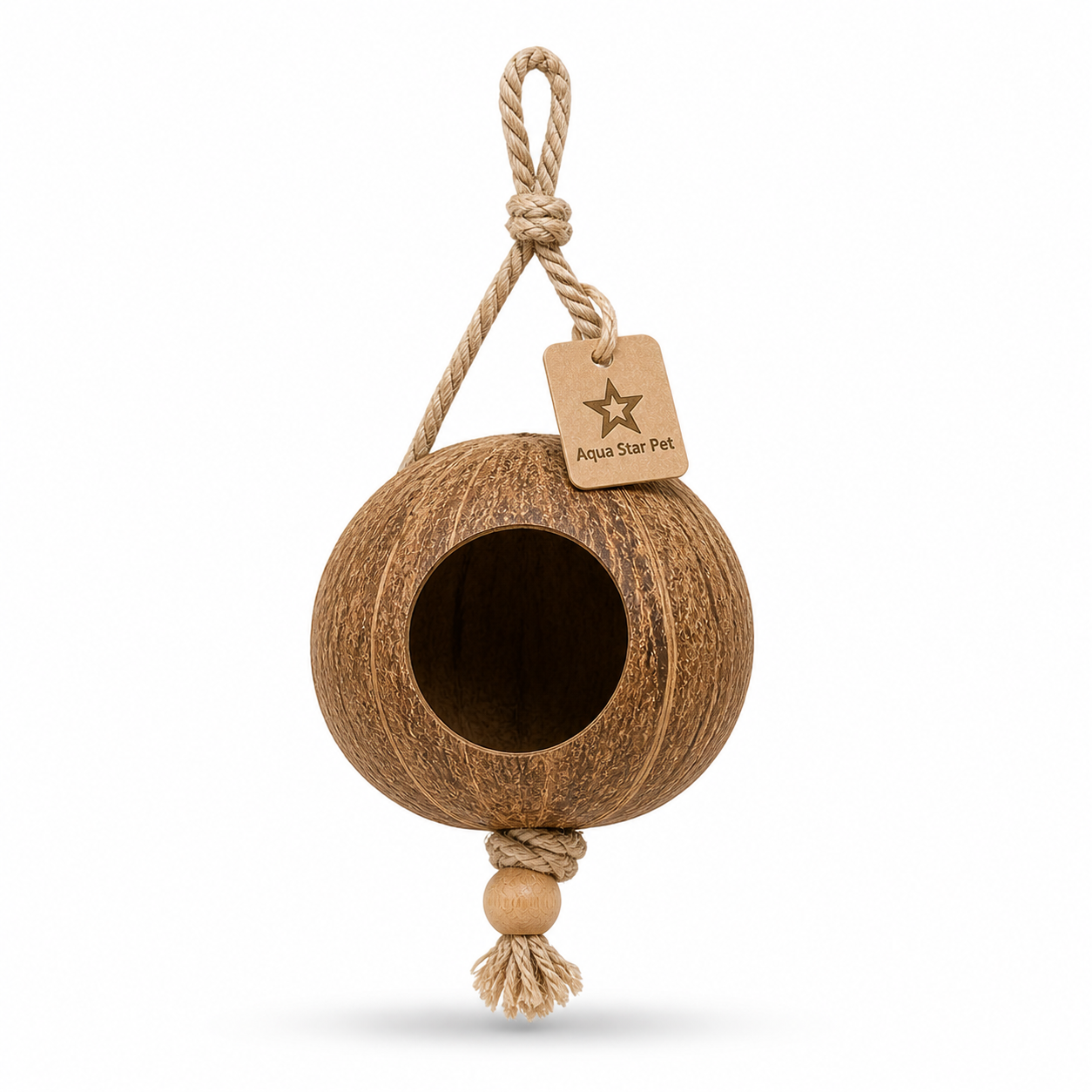 Aqua Star Pet Natural Coconut Shell Bird Toy Hanging Cage Toy for Parrots Budgies & Small Birds